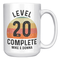 Load image into Gallery viewer, 20th_Anniversary_Mug_Level_20_Complete__15oz_White_RH_Mockup.png
