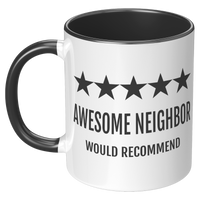 Load image into Gallery viewer, Awesome_Neighbor_Coffee_Mug_-_5_Star_Rev_LH_Black_Mockup.png
