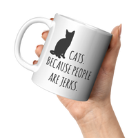 Load image into Gallery viewer, CG-Cat_Mug_-_Because_People_Are_Jerks_11oz_White_LH_Model_Mockup.png
