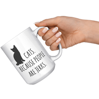 Load image into Gallery viewer, CG-Cat_Mug_-_Because_People_Are_Jerks_15oz_White_RH_Model_Mockup.png
