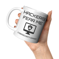 Load image into Gallery viewer, Cybersecurity_Mug_-_Hackers_Fear_Me_11oz_White_LH_Model_Mockup.png

