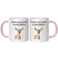 Load image into Gallery viewer, Deer_Mug_Excuse_Me_Your_Garden_Is_Looki_FrontBack_Pink_Mockup.png_13577974