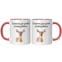 Load image into Gallery viewer, Deer_Mug_Excuse_Me_Your_Garden_Is_Looki_FrontBack_Red_Mockup.png_13577976