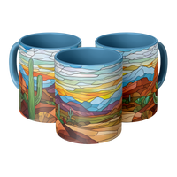 Load image into Gallery viewer, Desert_Mug_Stained_Glass_Desert_Coffee__3pc_Triangle_View_Mockup.png
