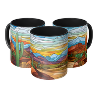 Load image into Gallery viewer, Desert_Mug_Stained_Glass_Desert_Coffee__Mug_3pc_TriangleView_Mockup.png
