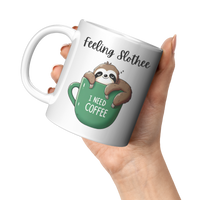Load image into Gallery viewer, Feeling_Slothee_Mug_11oz_White_LH_Model_Mockup.png
