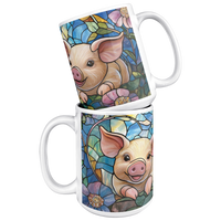 Load image into Gallery viewer, Floral_Pig_Stained_Glass_Mug_15ozWhiteMugStacked_Mockup.png
