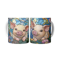 Load image into Gallery viewer, Floral_Pig_Stained_Glass_Mug_2_Mugs_Center_Mockup.png
