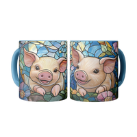 Load image into Gallery viewer, Floral_Pig_Stained_Glass_Mug_2_Mugs_Center_Mockup.png
