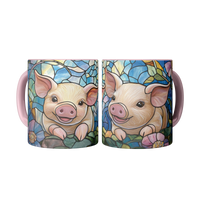 Load image into Gallery viewer, Floral_Pig_Stained_Glass_Mug_2_Mugs_Center_Mockup.png

