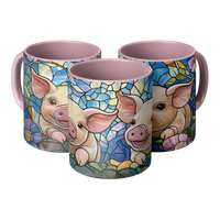 Load image into Gallery viewer, Floral_Pig_Stained_Glass_Mug_Mug_3pc_Triangle_Mockup.png
