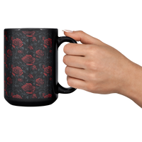 Load image into Gallery viewer, Gothic_Roses_Coffee_Mug_Lifestyle_RH_Cheers_Mockup.png
