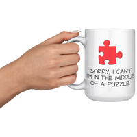 Load image into Gallery viewer, Jigsaw_Puzzle_Lover_Mug_-_Sorry_Im_in__15oz_White_LH_Model_Mockup.png
