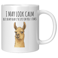 Load image into Gallery viewer, Llama_Mug_-_Ive_Spit_on_You_3_Times_11oz_White_RH_Mockup.png