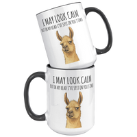 Load image into Gallery viewer, Llama_Mug_-_Ive_Spit_on_You_3_Times_15oz_Accent_FrontBack_Black_Mockup.png