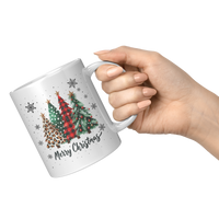 Load image into Gallery viewer, Merry_Christmas_Mug_with_Xmas_Trees_and__11oz_White_RH_Model_Mockup.png
