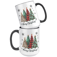 Load image into Gallery viewer, Merry_Christmas_Mug_with_Xmas_Trees_and__15oz_Accent_FrontBack_Black_Mockup.png
