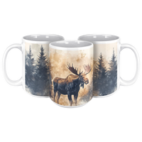 Load image into Gallery viewer, Moose_Mug_Watercolor_Moose_in_Forest_Co_15ozWhiteMug3pcTriangleView_Mockup.png
