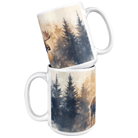 Load image into Gallery viewer, Moose_Mug_Watercolor_Moose_in_Forest_Co_15ozWhiteMugStacked_Mockup.png
