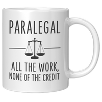 Load image into Gallery viewer, Paralegal_Mug_-_All_The_Work_None_of_th_11oz_White_RH_Mockup.png
