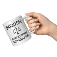 Load image into Gallery viewer, Paralegal_Mug_-_Because_Lawyers_Need_Her_11oz_White_RH_Model_Mockup.png
