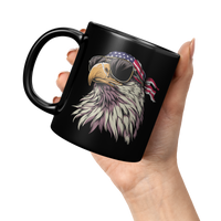 Load image into Gallery viewer, Patriotic_Mug_Funny_Bald_Eagle_with_Ame_11oz_Black_LH_Model_Mockup.png
