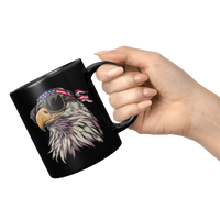 Load image into Gallery viewer, Patriotic_Mug_Funny_Bald_Eagle_with_Ame_11oz_Black_RH_Model_Mockup.png
