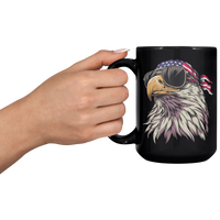 Load image into Gallery viewer, Patriotic_Mug_Funny_Bald_Eagle_with_Ame_15oz_Black_LH_Model_Mockup.png
