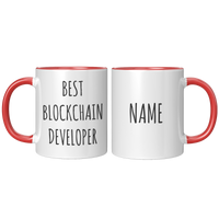 Load image into Gallery viewer, Personalized_Best_Blockchain_Developer_M_FrontBack_Red_Mockup.png

