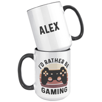 Load image into Gallery viewer, Personalized_Id_Rather_Be_Gaming_Coffee_15oz_Accent_FrontBack_Black_Mockup.png
