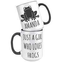 Load image into Gallery viewer, Personalized_Just_a_Girl_Who_Loves_Frogs_15oz_Accent_FrontBack_Black_Mockup.png
