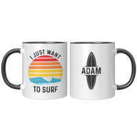 Load image into Gallery viewer, Personalized_Surf_Mug_-_I_Just_Want_to_S_FrontBack_Black_Mockup.png