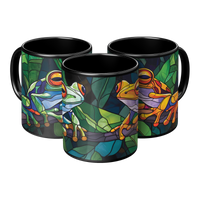 Load image into Gallery viewer, Stained_Glass_Frogs_on_a_Branch_Mug_3pc_Triangle_View_Mockup.png
