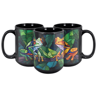 Load image into Gallery viewer, Stained_Glass_Frogs_on_a_Branch_Mug_3pc_Triangle_View_Mockup.png
