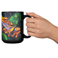 Load image into Gallery viewer, Stained_Glass_Frogs_on_a_Branch_Mug_Lifestyle_RH_Cheers_Mockup.png

