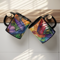 Load image into Gallery viewer, Stained_Glass_Hummingbirds_Coffee_Mug_Lifestyle_Hanging_Mugs_Mockup.png
