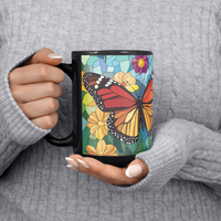 Load image into Gallery viewer, Stained_Glass_Monarch_Butterflies_Coffee_Lifestyle_LH_Chest_Mockup.png
