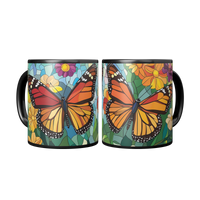 Load image into Gallery viewer, Stained_Glass_Monarch_Butterflies_Coffee_Mug_2_Mugs_Center_Mockup.png
