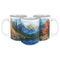 Load image into Gallery viewer, Stained_Glass_Mountain_Range_Mug_15ozWhiteMug3pcTriangleView_Mockup.png
