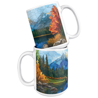 Load image into Gallery viewer, Stained_Glass_Mountain_Range_Mug_15ozWhiteMugStacked_Mockup.png
