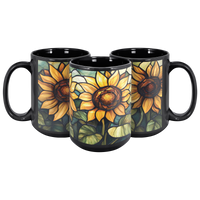 Load image into Gallery viewer, Stained_Glass_Sunflower_Coffee_Mug_3pc_Triangle_View_Mockup.png
