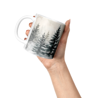 Load image into Gallery viewer, Watercolor_Christmas_Tree_Forest_Mug_Lifestyle_Raised_Hand_LH_Mockup.png
