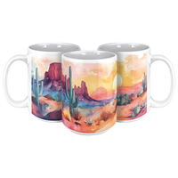 Load image into Gallery viewer, Watercolor_Desert_Mug_15ozWhiteMug3pcTriangleView_Mockup.png

