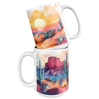 Load image into Gallery viewer, Watercolor_Desert_Mug_15ozWhiteMugStacked_Mockup.png
