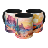 Load image into Gallery viewer, Watercolor_Desert_Mug_Mug_3pc_TriangleView_Mockup.png
