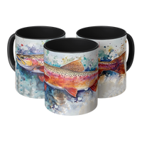 Load image into Gallery viewer, Watercolor_Trout_Mug_Mug_3pc_TriangleView_Mockup.png