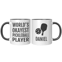 Load image into Gallery viewer, Worlds_Okayest_Pickleball_Player_Mug_FrontBack_Black_Mockup.png
