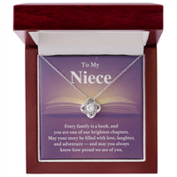 Load image into Gallery viewer, To My Niece Necklace - Every Family is a Book - Love Knot Pendant
